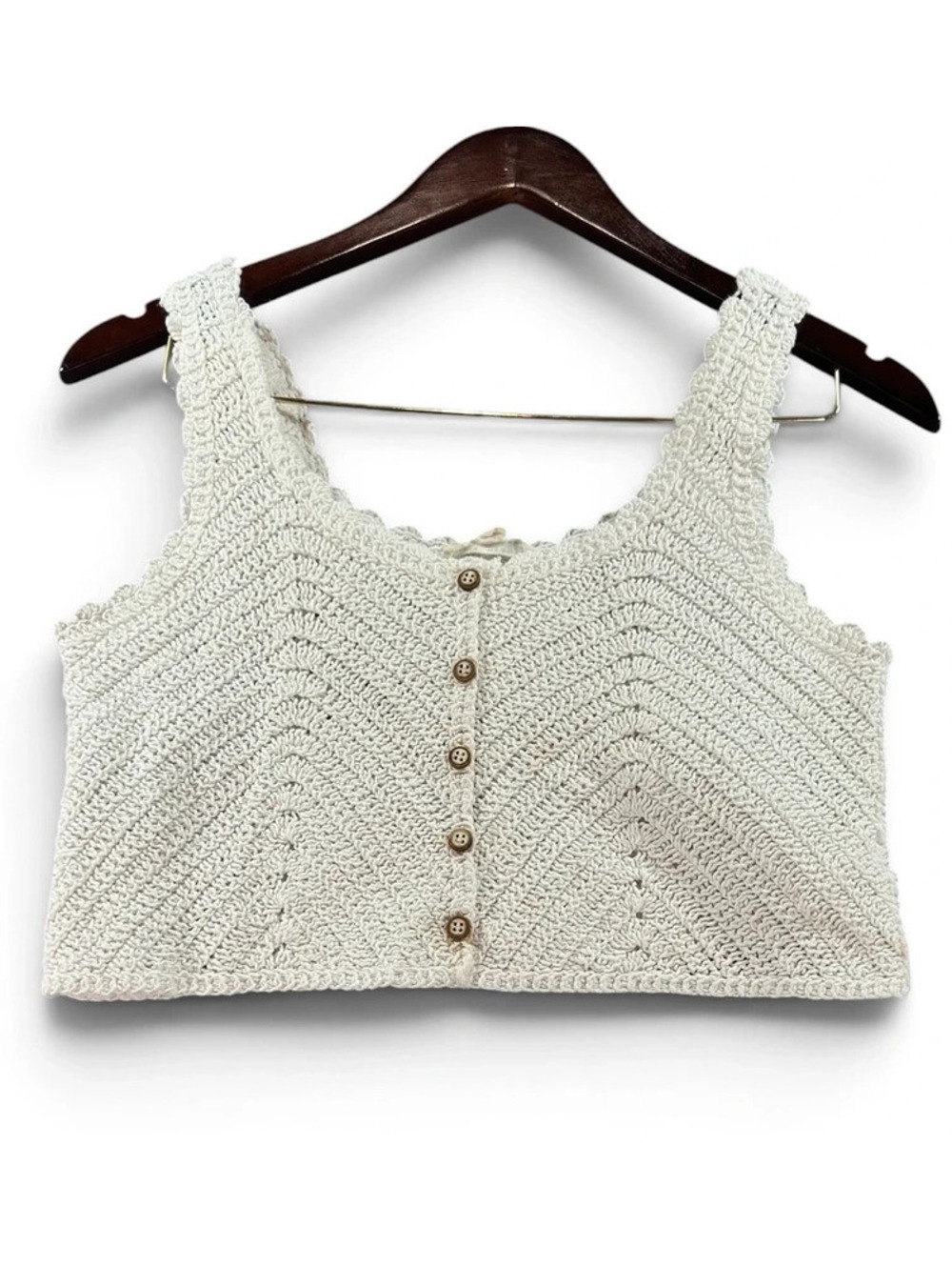 L.A. Hearts Cream Crochet Knit Button Front Crop Top Size Small A0014